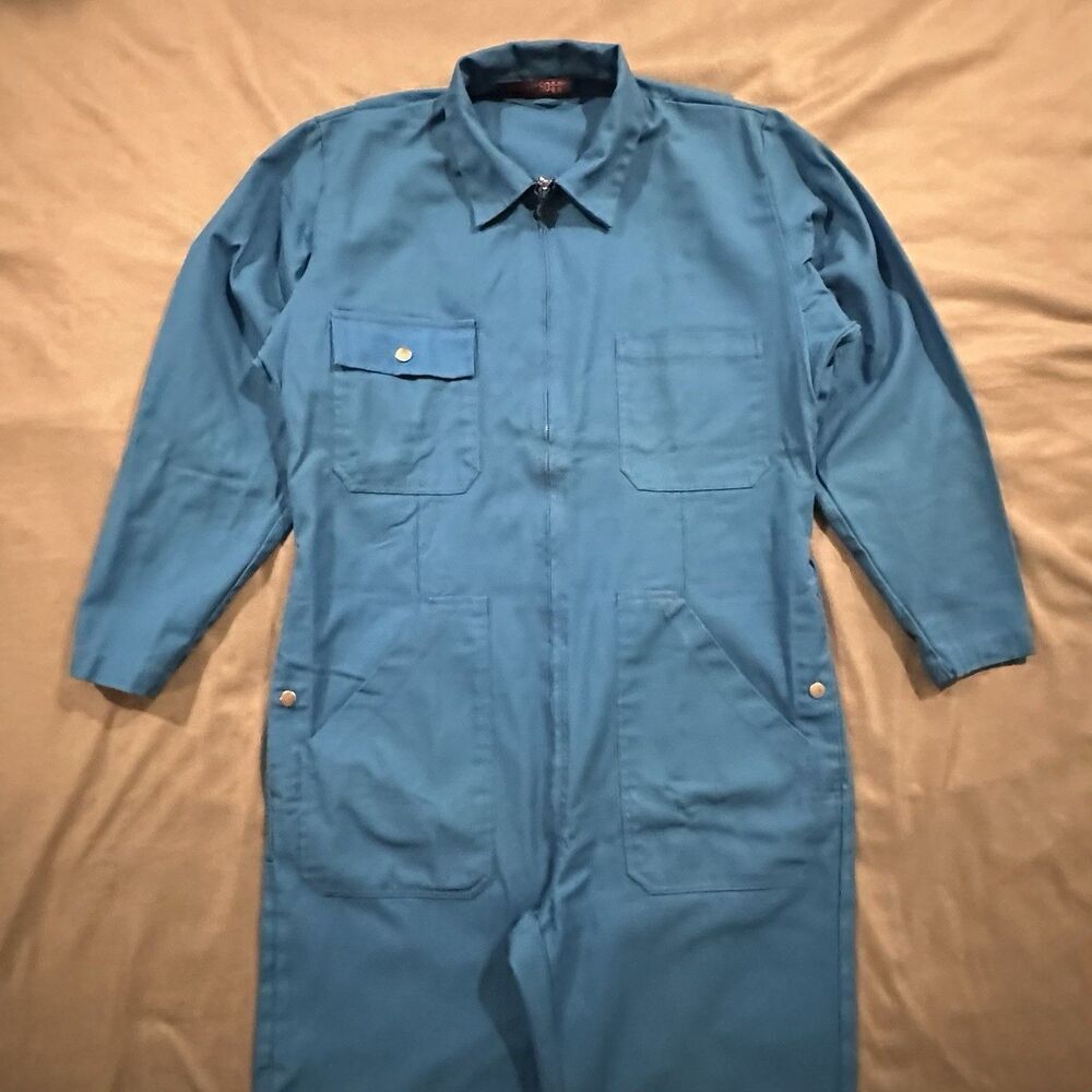 Vintage 80s French Overalls Mens 50 Workwear Zip Collar Canvas Cotton Reinforce
